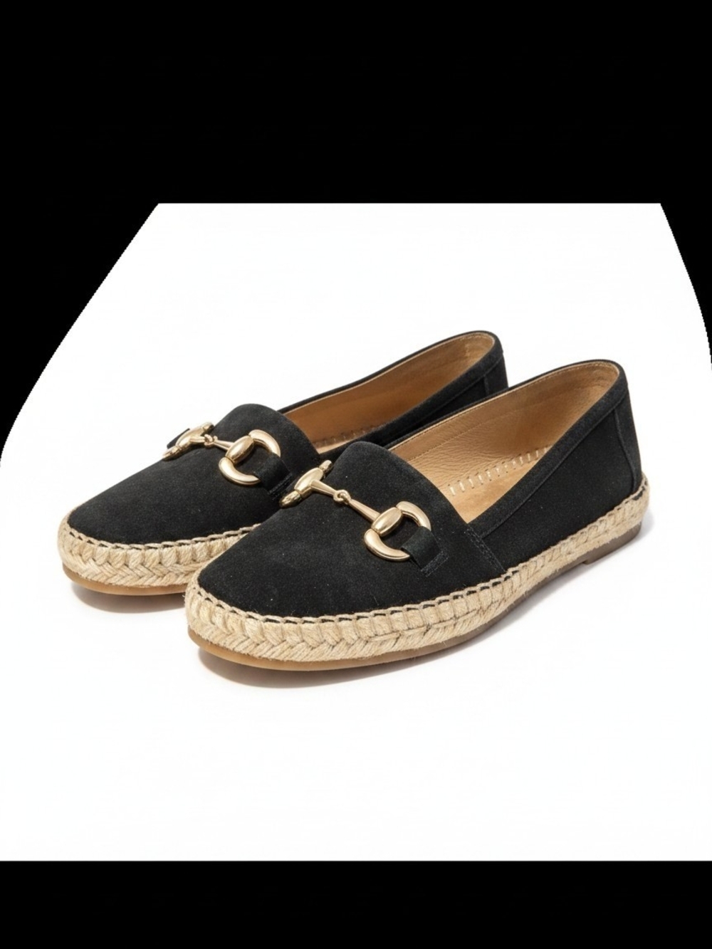 AEROSOLES Black Suede Espadrille Loafers with Gold Hardware